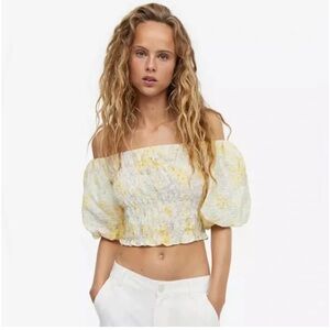 H&M Smocked Off the Shoulder Top Floral Romance Size XL